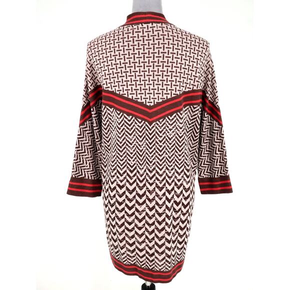 Zozo Sweater Womens Medium Gray Red Brown Open Cardigan Long Sleeve Boho Hipster - Picture 2 of 14